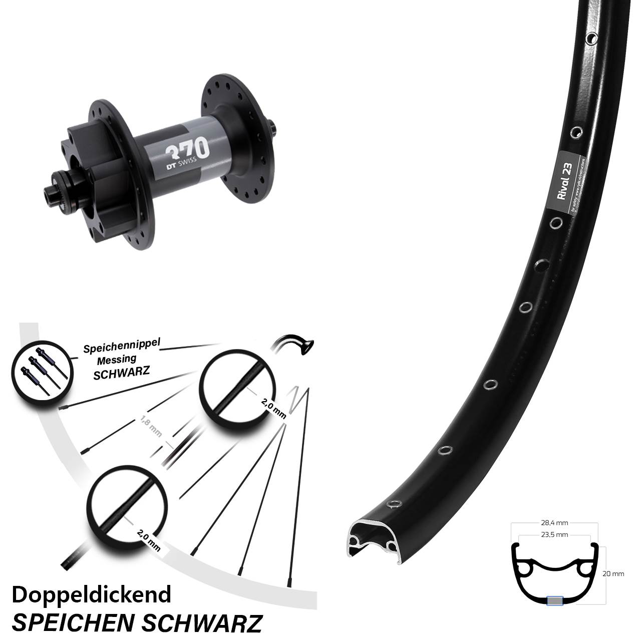 Disc Vorderrad 27,5 Zoll Ryde Rival 23 DT Swiss 370 für Schnellspanner