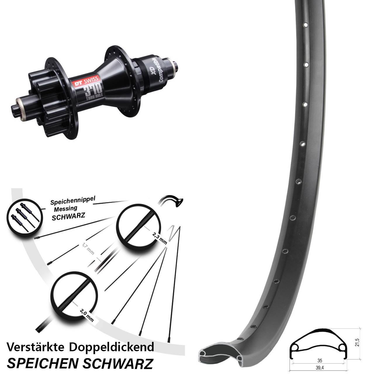 Hinterrad 6-Loch 27,5 Zoll Ambrosio E35 DT Swiss 370 XD für Schnellspanner