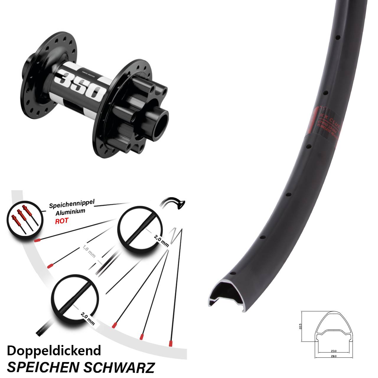 28-29 Zoll KX Clue DT Swiss 350 6-Loch Vorderrad 15x110 Boost