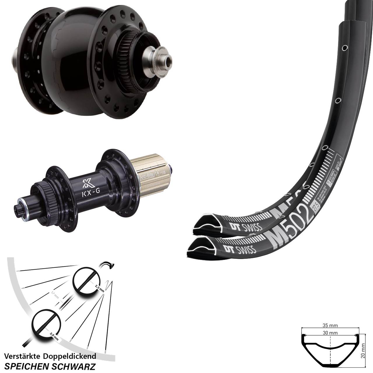 Disc Laufrad-Satz 29 Zoll DT Swiss M 502 KX-G SON 28 8-12 fach HG für Schnellspanner