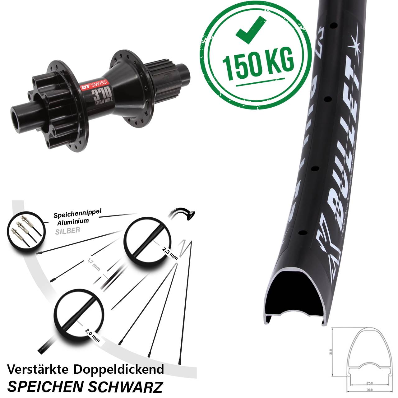 KX Bullet DT Swiss 370 28 Zoll 6-Loch Hinterrad 12x142 Micro Spline