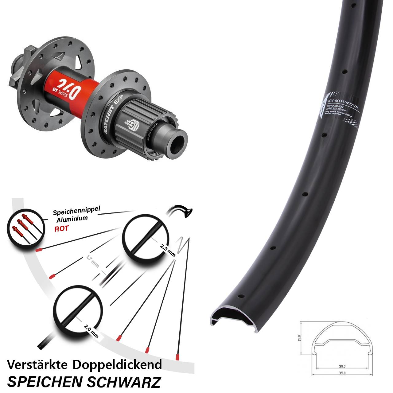 Hinterrad 6-Loch 29 Zoll KX Mountain TR DT Swiss 240 Shimano Micro Spline 12x148