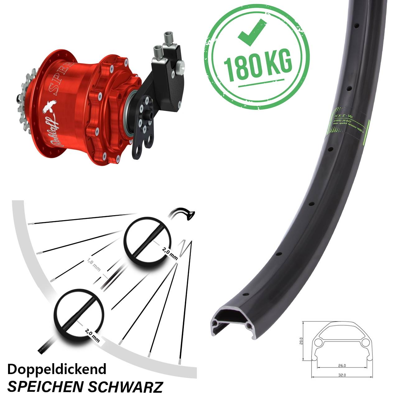 27,5 Zoll Laufrad KX Evo Rohloff Speedhub 500/14 CC DB Tandem rot