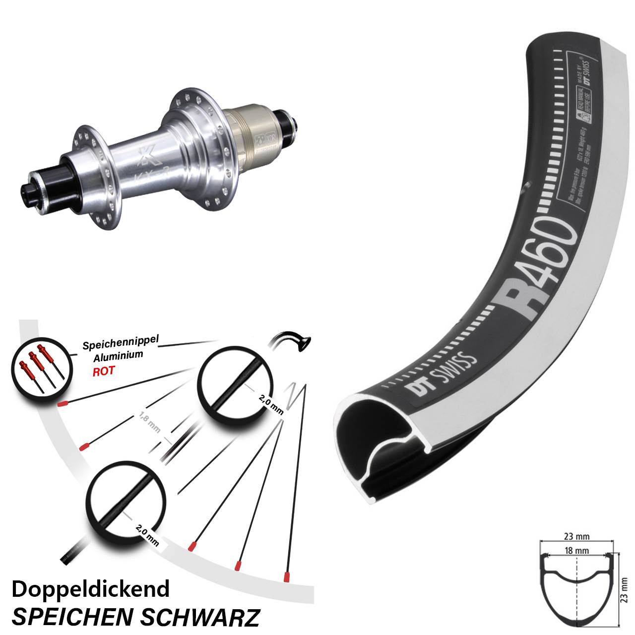 28 Zoll DT Swiss R 460 KX-R Hinterrad QR XDR