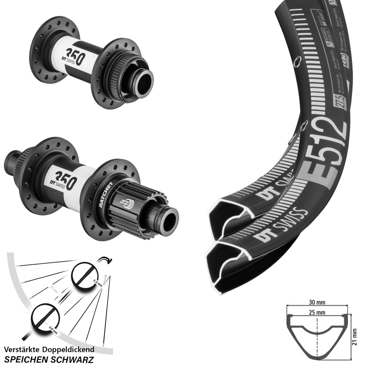 Disc Laufrad-Satz 15x100 12x142 29 Zoll DT Swiss E512-350 Shimano Micro Spline