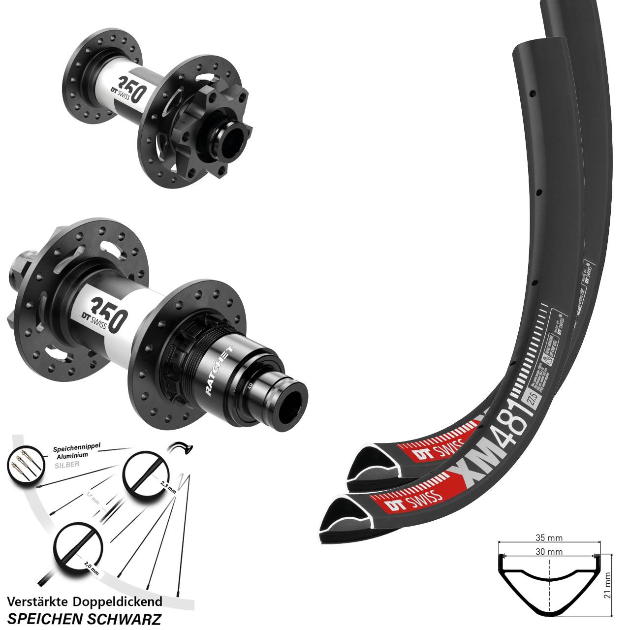 Disc Laufrad-Satz 15x100 12x142 27,5 Zoll DT Swiss XM 481 350 Sram XD 6-loch