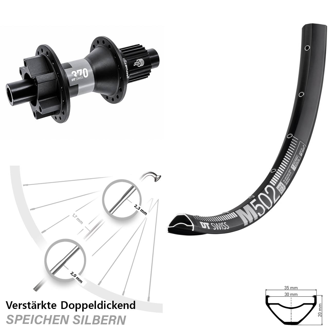 Hinterrad 6-Loch Disc 12x142 29 Zoll DT Swiss M 502-370 Shimano Micro Spline