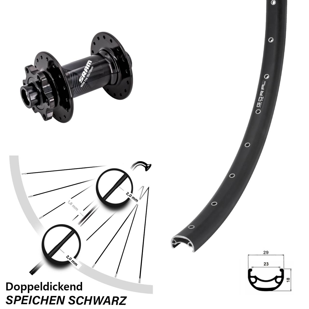 Boost Disc Vorderrad 15x110 28-29 Zoll Gora 23 Sram 716