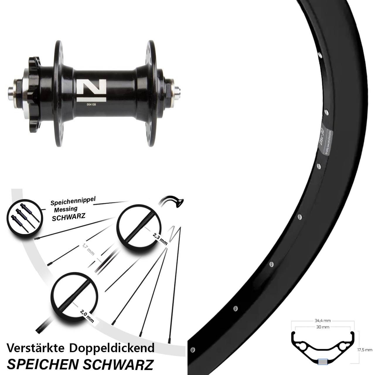 29 Zoll Ryde Disc 30 Novatec D041 Vorderrad für Schnellspanner