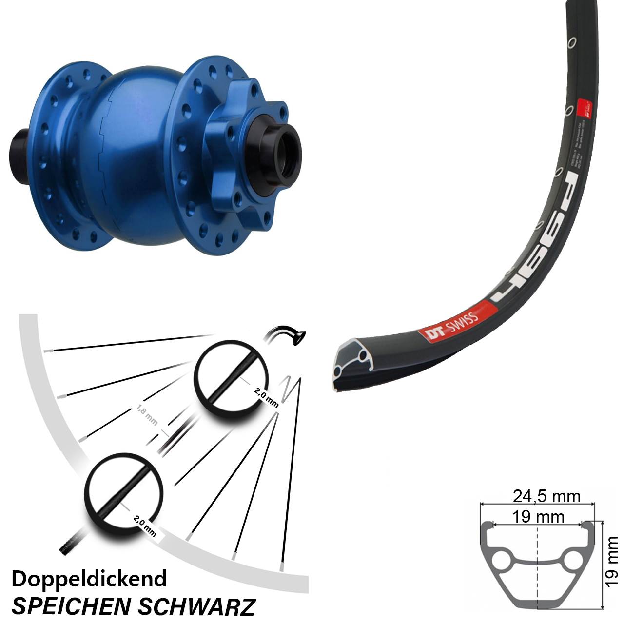 Boost Disc Nabendynamolaufrad 15x110 29 Zoll DT Swiss 466d SON 28 blau