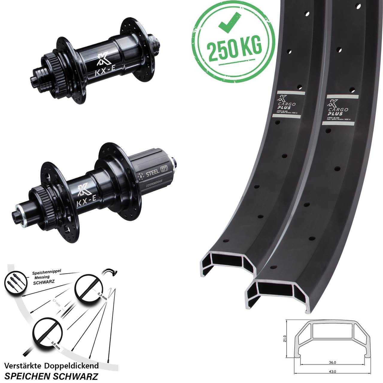 Centerlock Laufradsatz QR 26 Zoll KX-E Cargo Plus Heavy Duty 8-12 fach