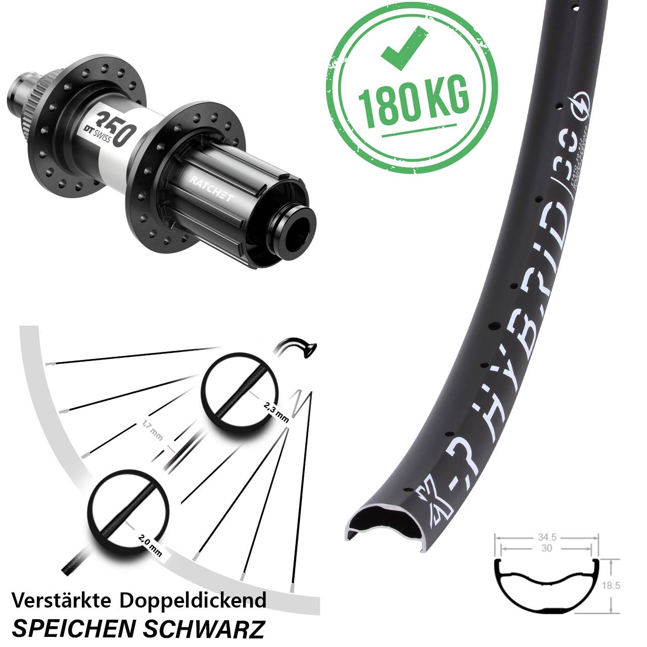 Hinterrad Centerlock 29 Zoll KX-R Hybrid 30 DT Swiss 350 8-11 fach HG 12x142