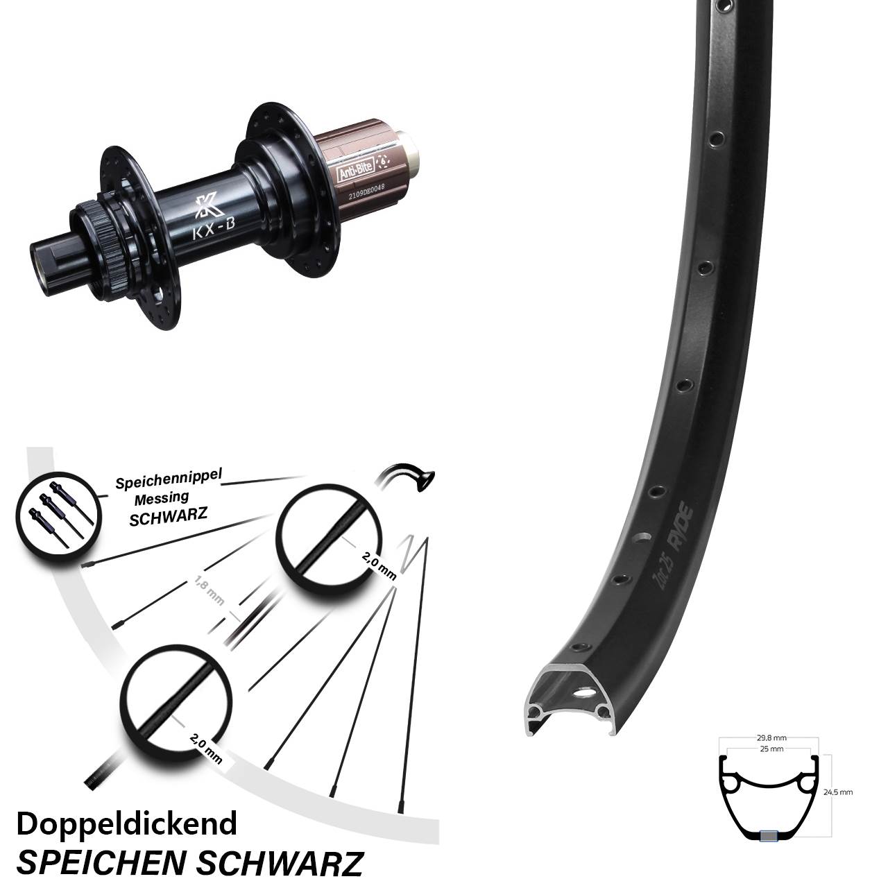 Hinterrad Centerlock 28-29 Zoll Ryde ZAC 25 KX-B 8-12 fach 12x148
