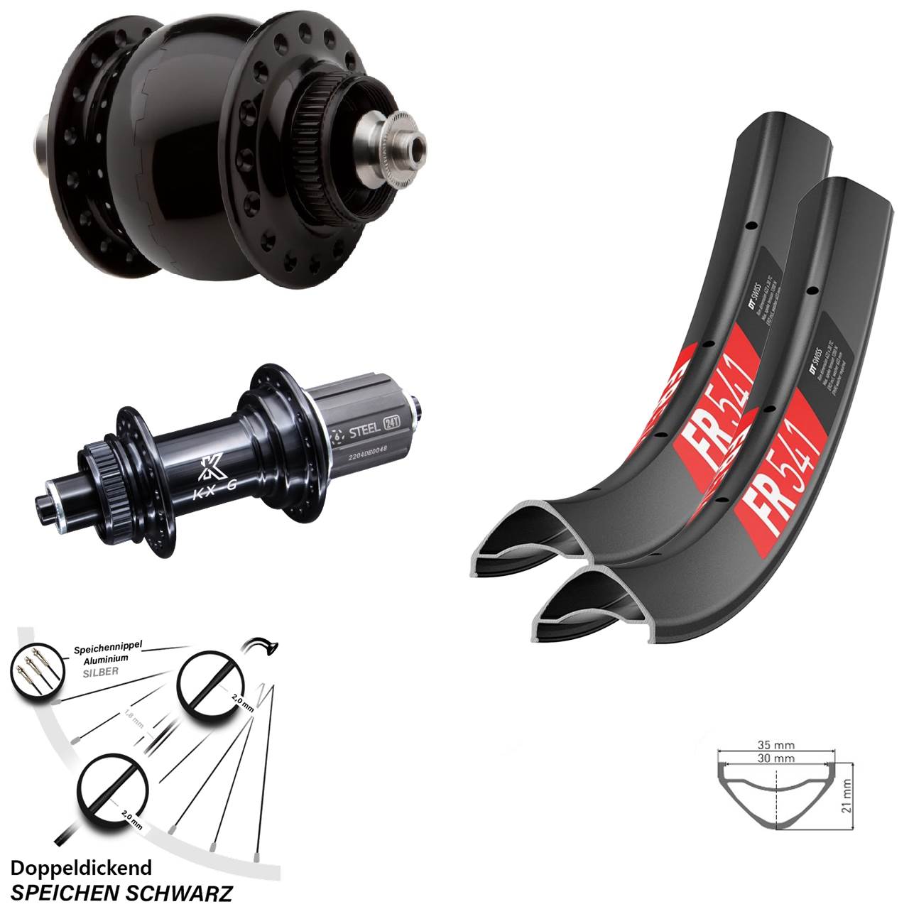 Laufradsatz Centerlock 29 Zoll DT Swiss FR 541 KX-GS Heavy Duty SONdelux 8-12 fach QR