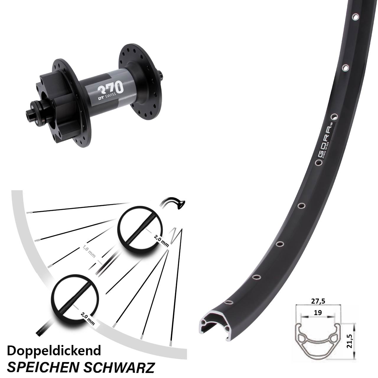 Disc Laufrad 26 Zoll Gora 19 DT Swiss 370 für Schnellspanner