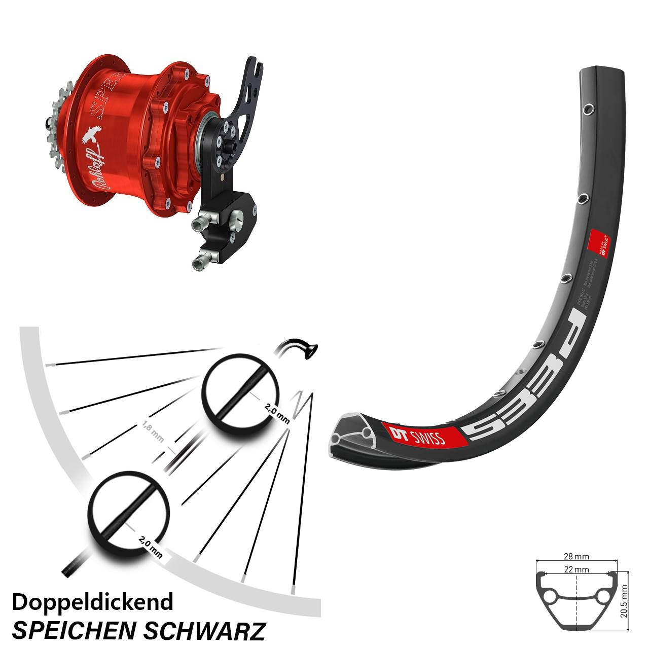 Disc Hinterrrad 29 Zoll DT Swiss 533d Rohloff Speedhub CC DB PM rot