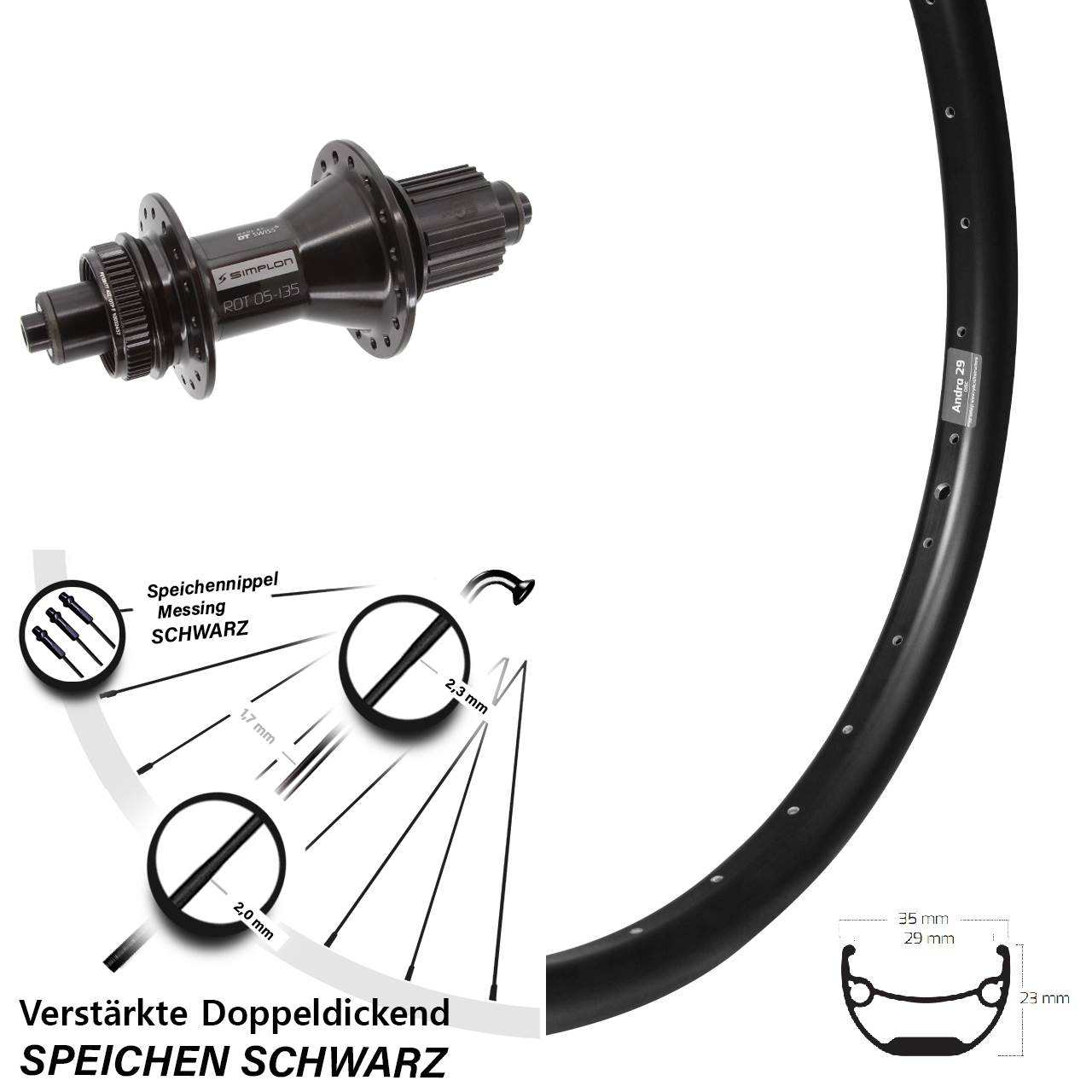 Disc Laufrad 26 Zoll Ryde Andra 29 DT Swiss 370 Hybrid Shimano Micro Spline QR