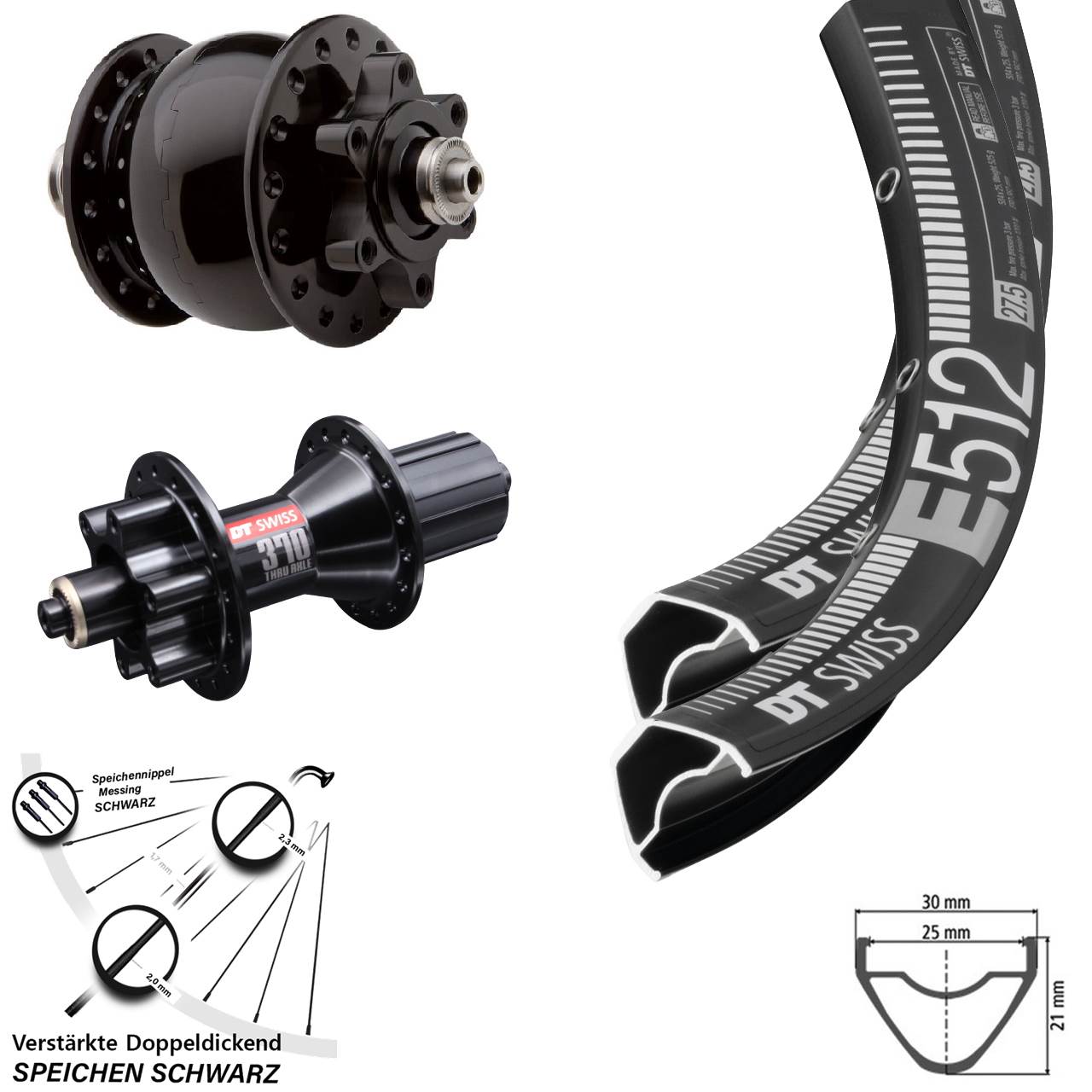 Disc Laufrad-Satz QR 29 Zoll DT Swiss E 512 DT Swiss 370 Hybrid SON 28 8-11 fach
