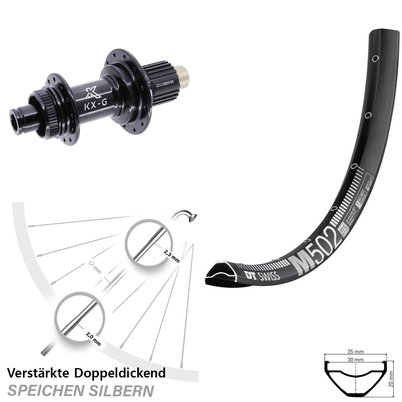 29 Zoll DT Swiss M 502 KX-G Disc Hinterrad 12x142 Micro Spline