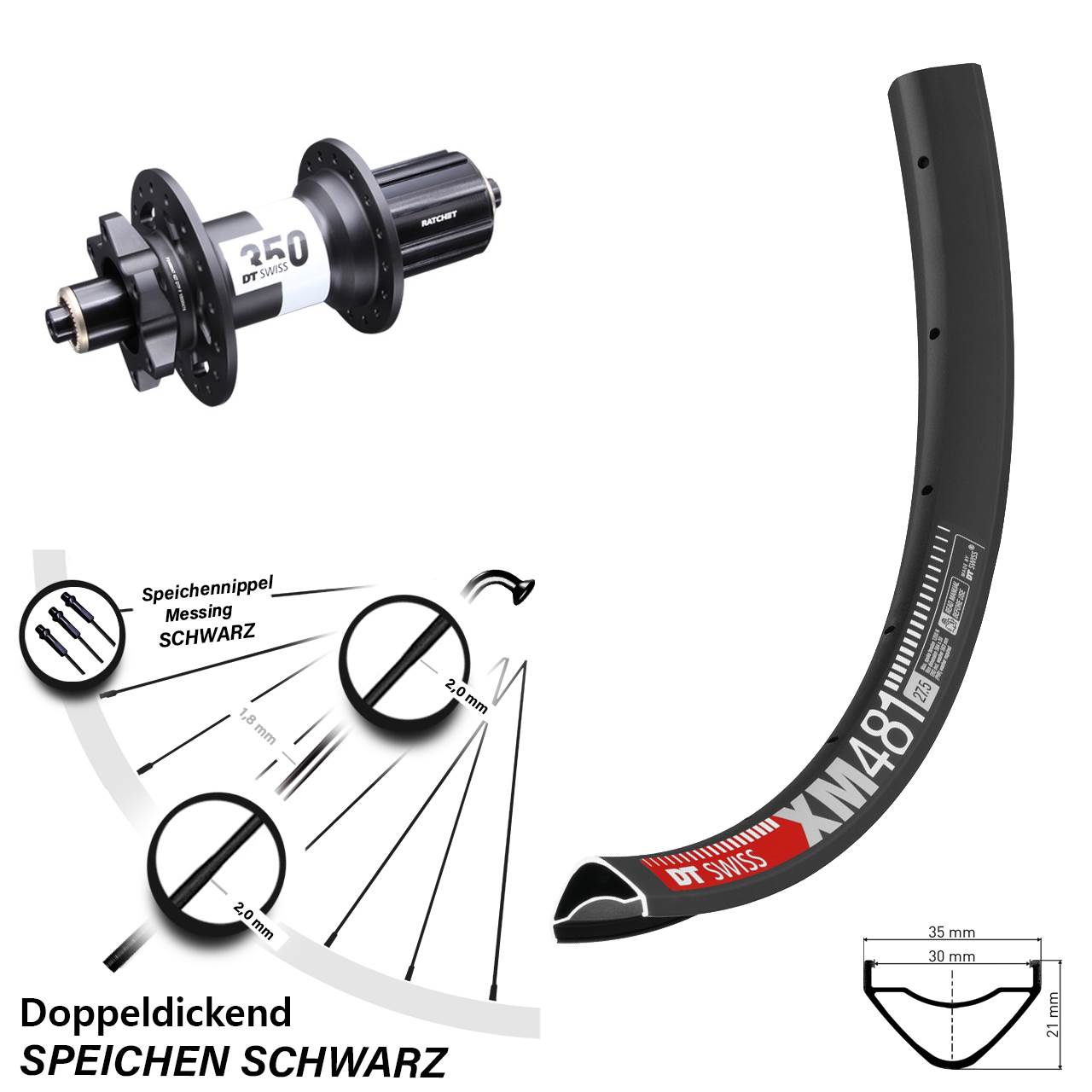 Boost 6-Loch Hinterrad für Schnellspanner 27,5 Zoll DT Swiss XM481-350 8-11 fach HG
