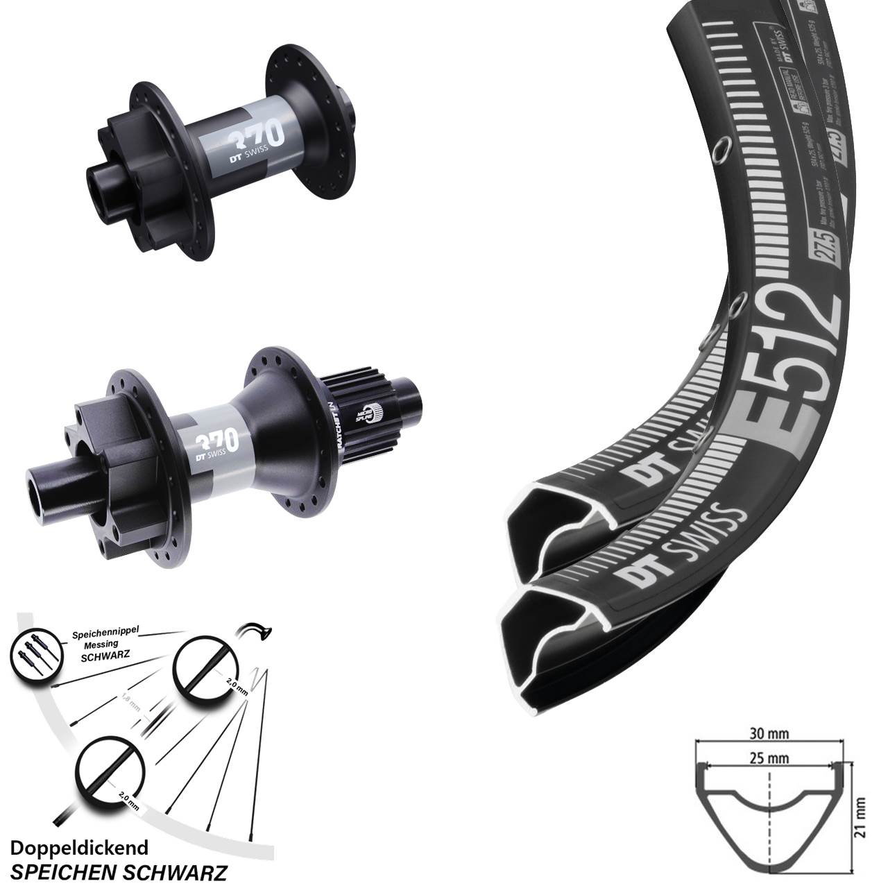 Laufradsatz 29 Zoll DT Swiss E512 Disc 6-Loch 15x100/12x142-370 Micro Spline