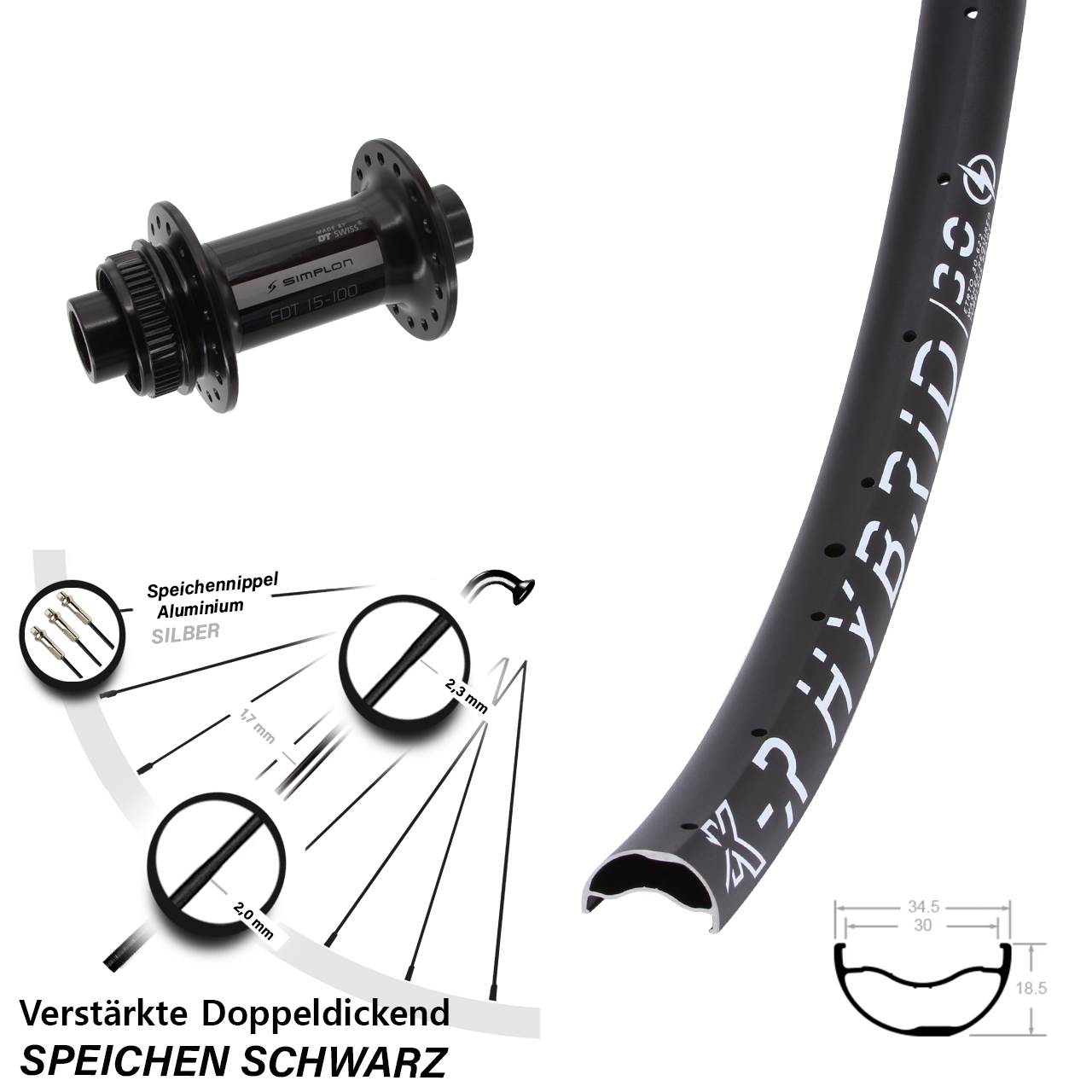 Centerlock Vorderrad 29 Zoll KX-R Hybrid 30 DT Swiss 370 12x100