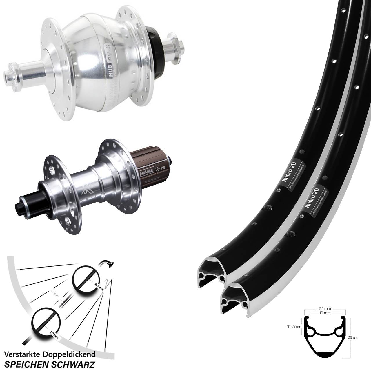 Laufrad-Satz 28 Zoll Ryde Andra 20 KX-T Shutter PV-8 8-12 fach HG für Schnellspanner