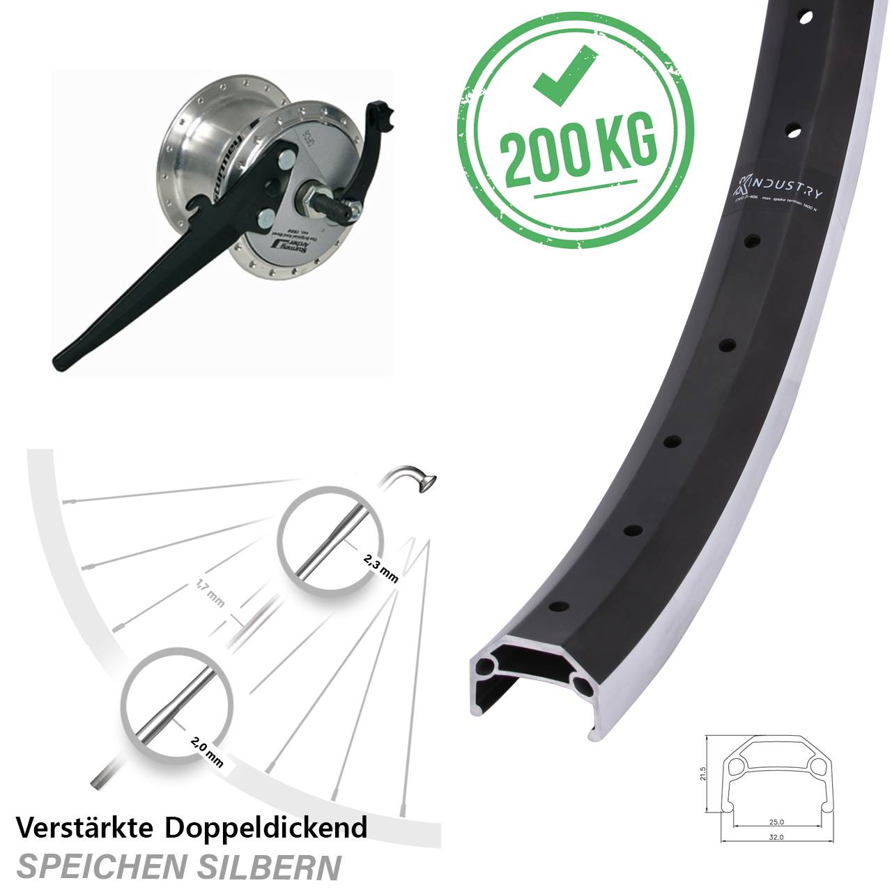 KX Industry Sturmey Archer X-FDD 189 20 Zoll Laufrad mit Nabendynamo Vollachse