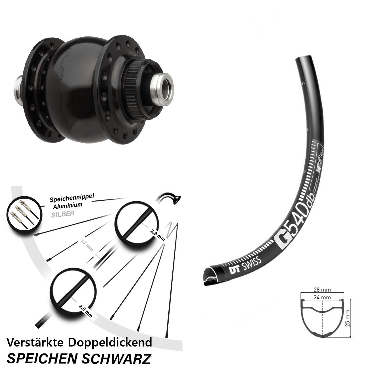 Vorderrad verstärkt 27,5 Zoll DT Swiss G 540 SON 28 Nabendynamo