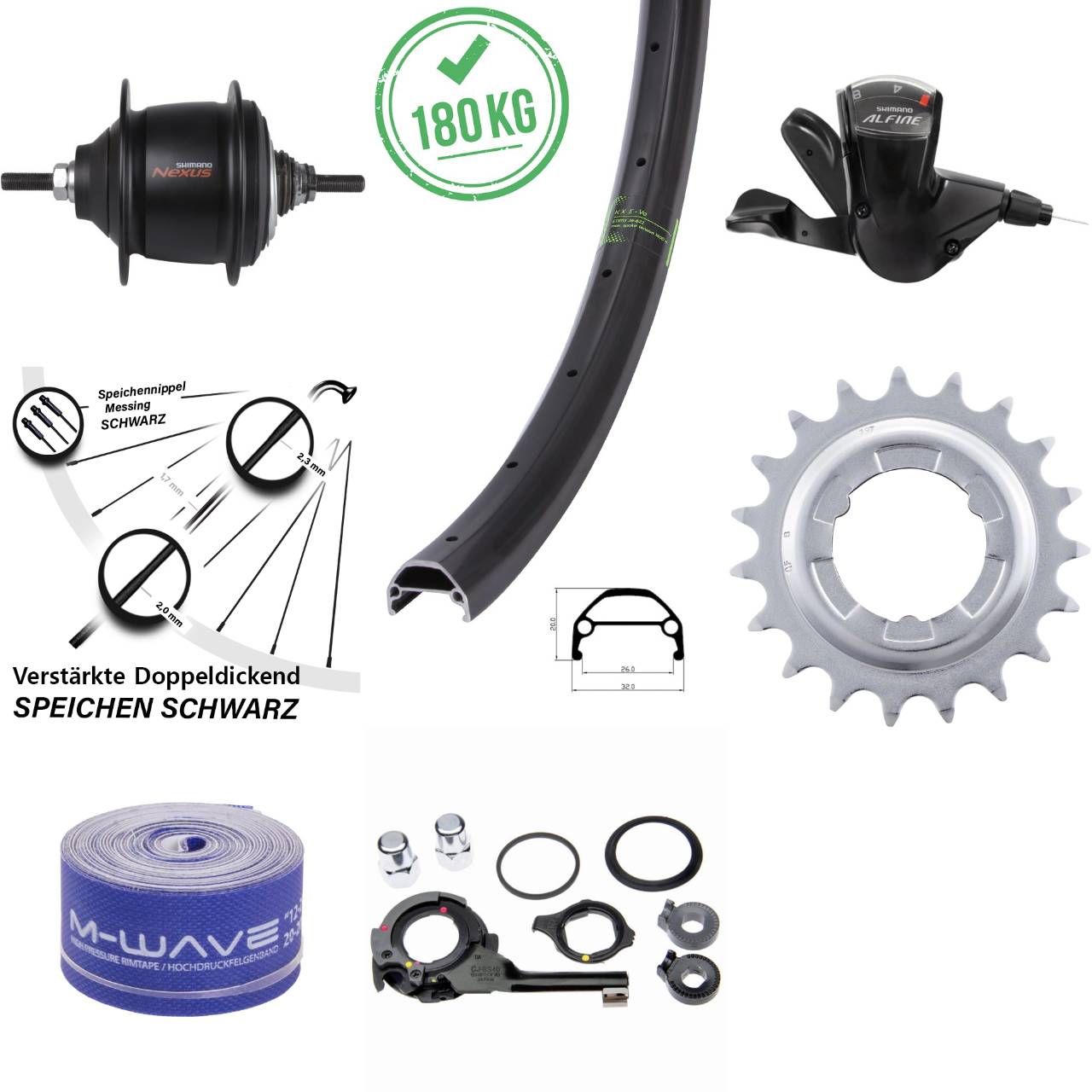 Hinterrad 20 Zoll KX Evo Shimano Nexus 8 Gang Premium für Rollenbremse