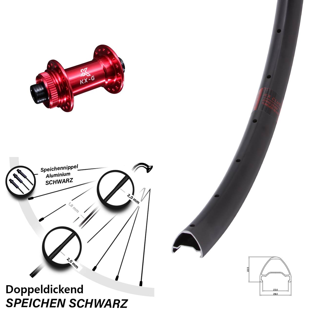 Disc Vorderrad 28 Zoll KX-G Clue rot 15x100