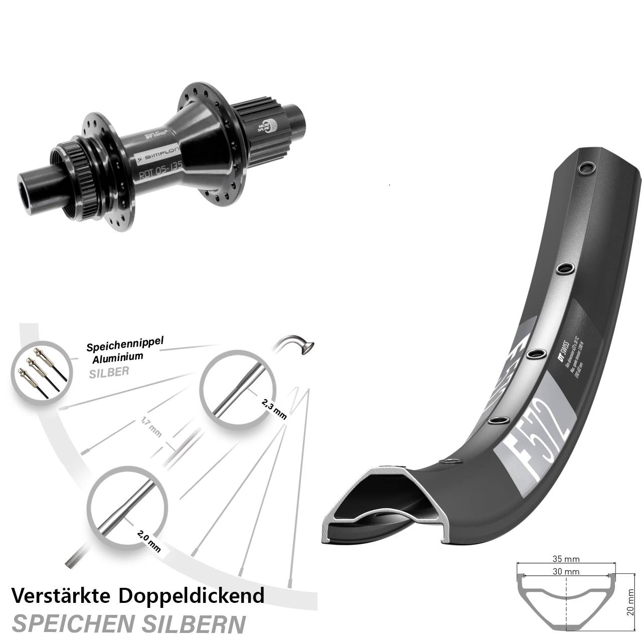 Disc Hinterrad 29 Zoll DT Swiss F572-370 Hybrid Shimano Micro Spline 12x142