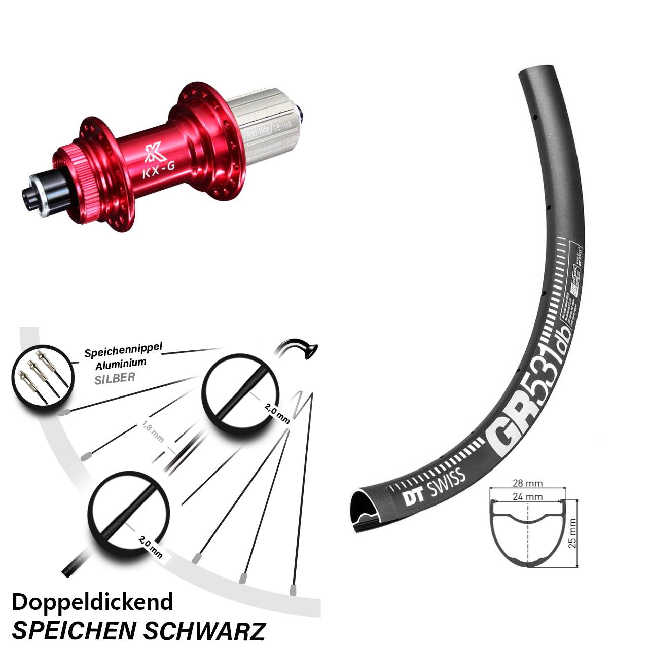DT Swiss GR 531 KX-G rot 650B Hinterrad Centerlock für Schnellspanner 8-12 fach