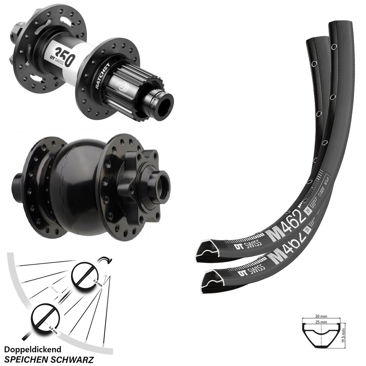 6-Loch Laufradsatz 15x110 12x148 650B DT Swiss M462 350 SON 28 Shimano Micro Spline