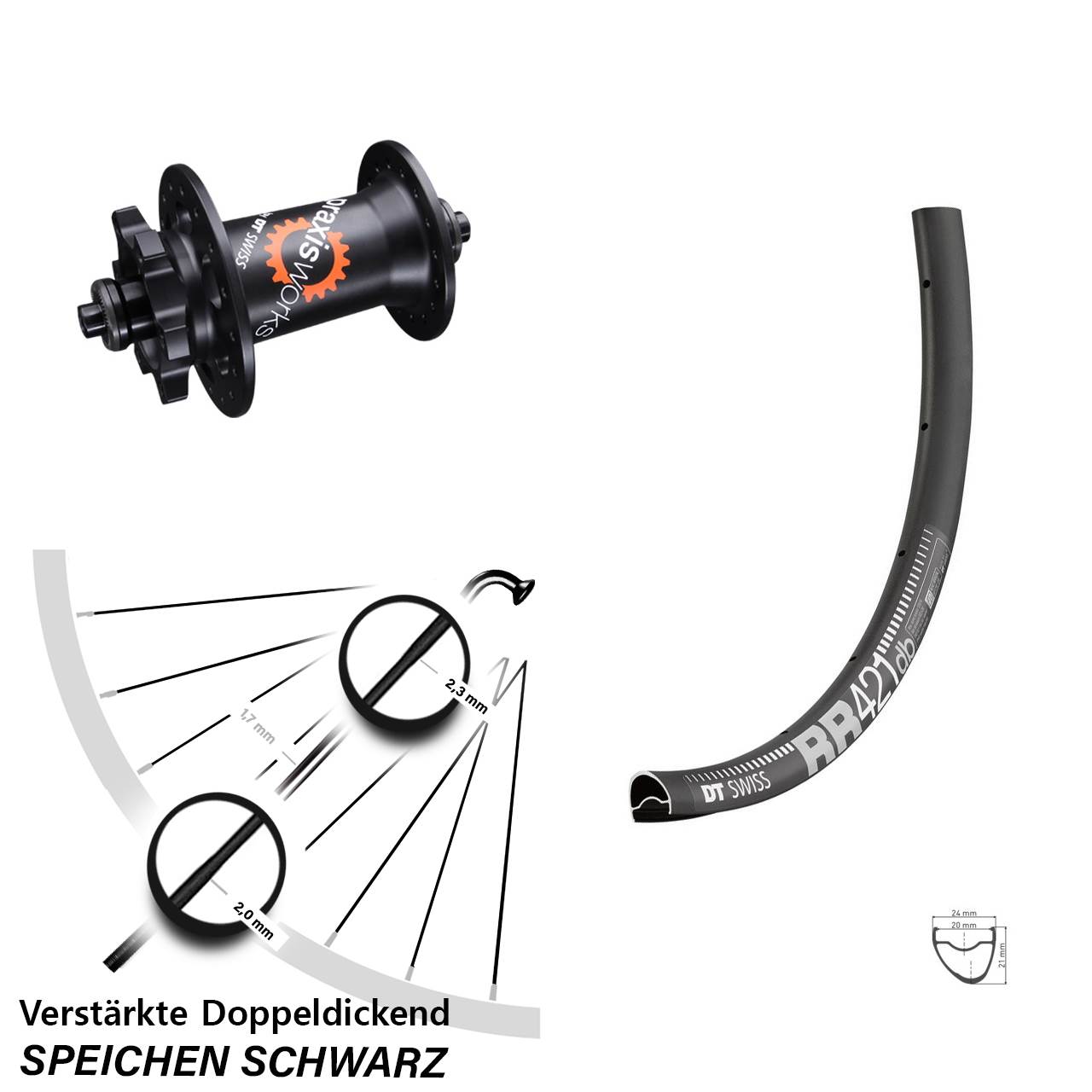 28 Zoll DT Swiss RR 421-350 Disc Vorderrad für Schnellspanner