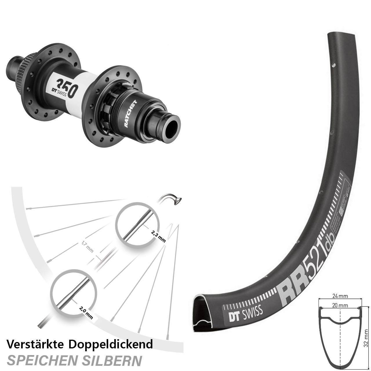 Hinterrad 12x142 28 Zoll DT Swiss RR521-350 Ratchet 36 XDR 11-12 fach