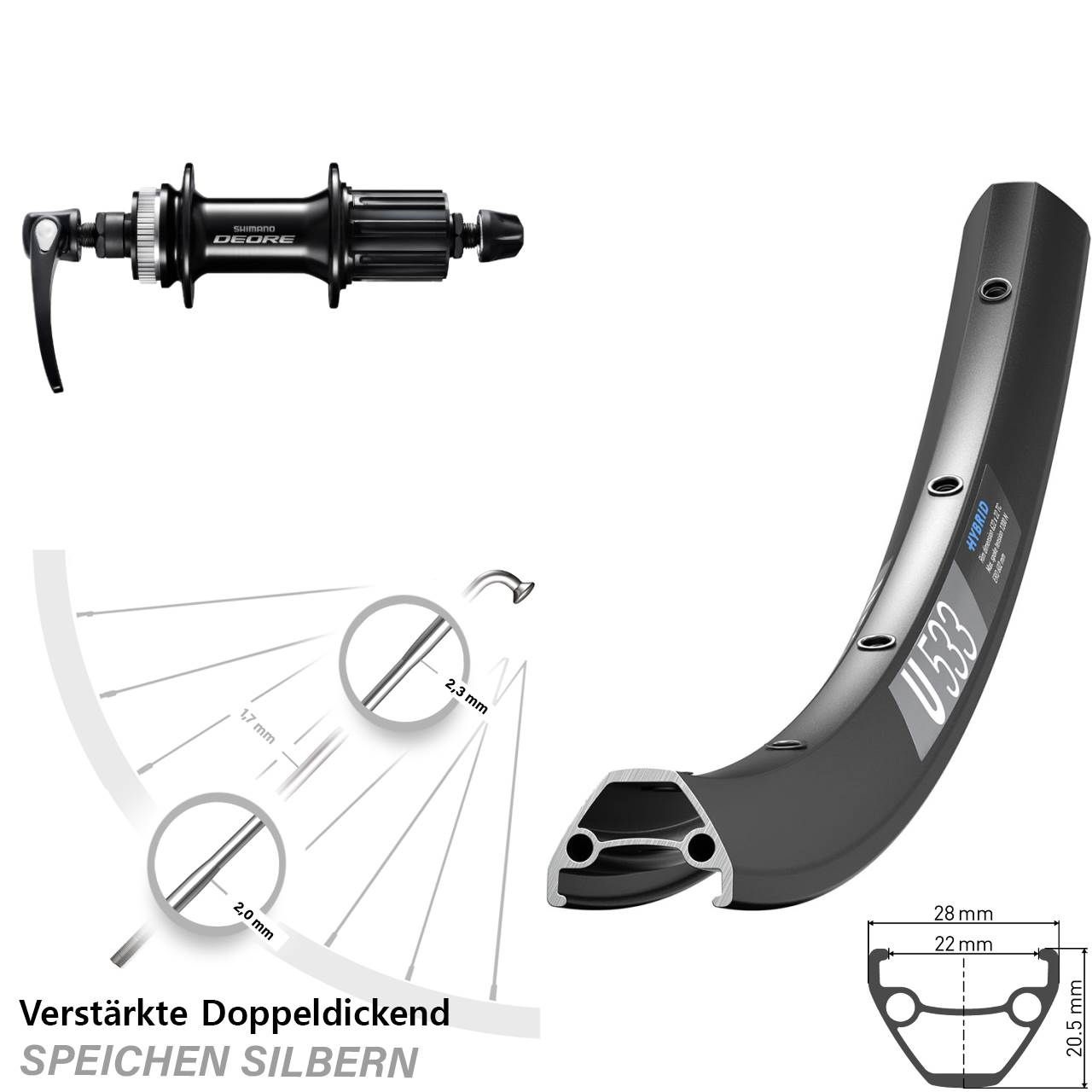 Centerlock Hinterrad QR 26 Zoll DT Swiss U533 Shimano Deore FH-M6000 8-11 fach