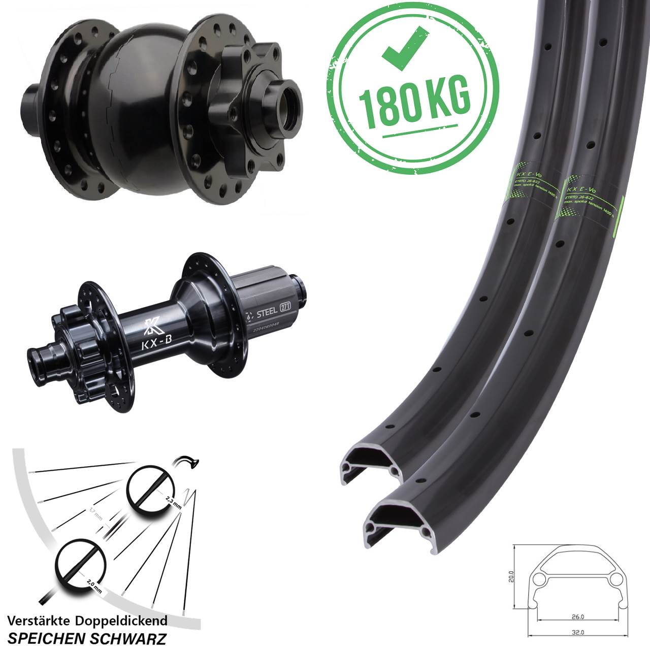 Disc Laufrad-Satz 20/27,5 Zoll KX-BS Evo SON 28 8-12 fach 15x110 12x148