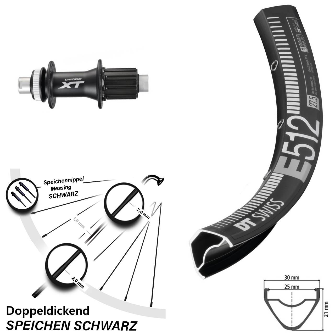 Hinterrad Centerlock 12x142 29 Zoll DT Swiss E 512 Shimano FH-M788 8-11 fach