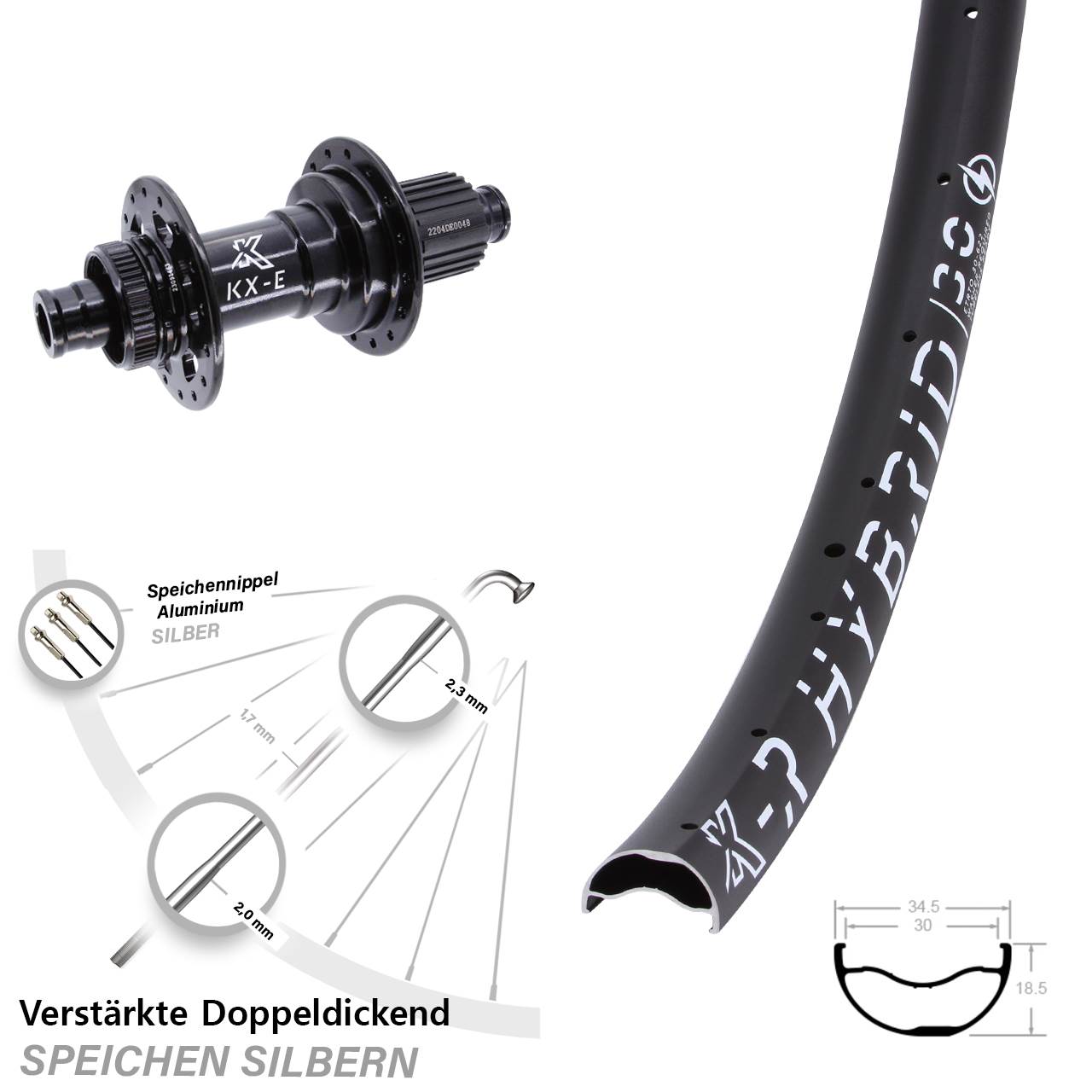 KX-R Hybrid 30 29 Zoll Hinterrad Centerlock 12x148 Boost Shimano Micro Spline