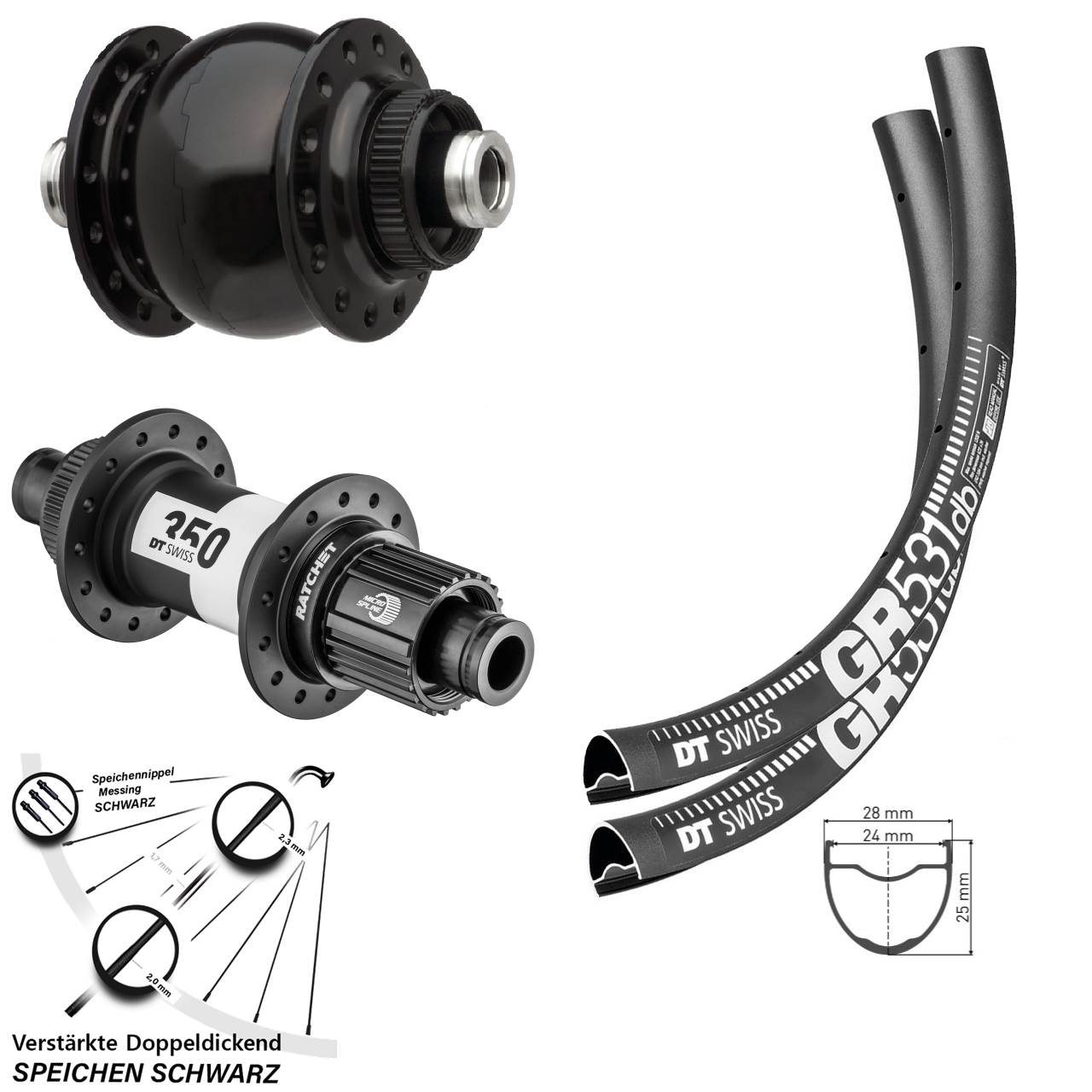 29 Zoll DT Swiss GR531 SON 28 350 Micro Spline Centerlock Laufradsatz 12x100/142