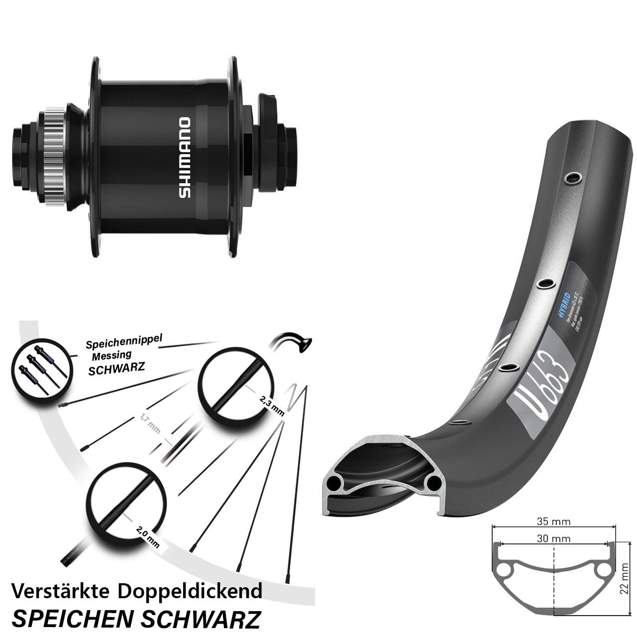 Disc Laufrad mit Nabendynamo 20 Zoll DT Swiss U663 Shimano DH-UR708