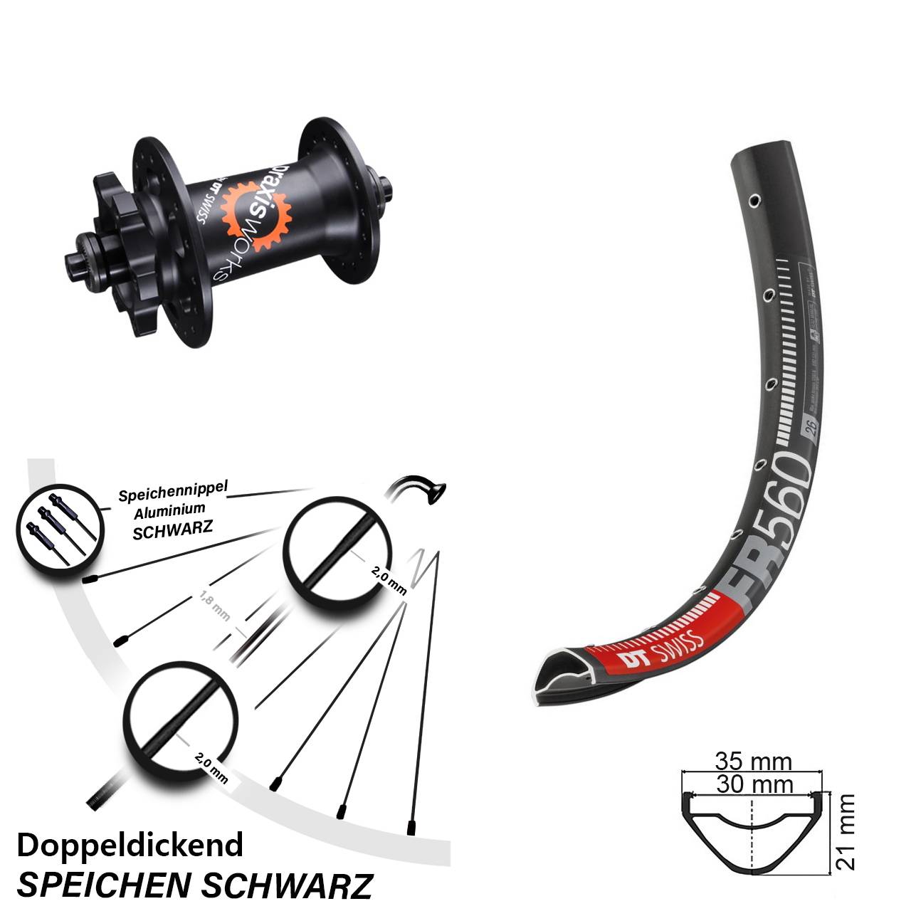 Vorderrad 26 Zoll DT Swiss FR560-350 QR 6-Loch