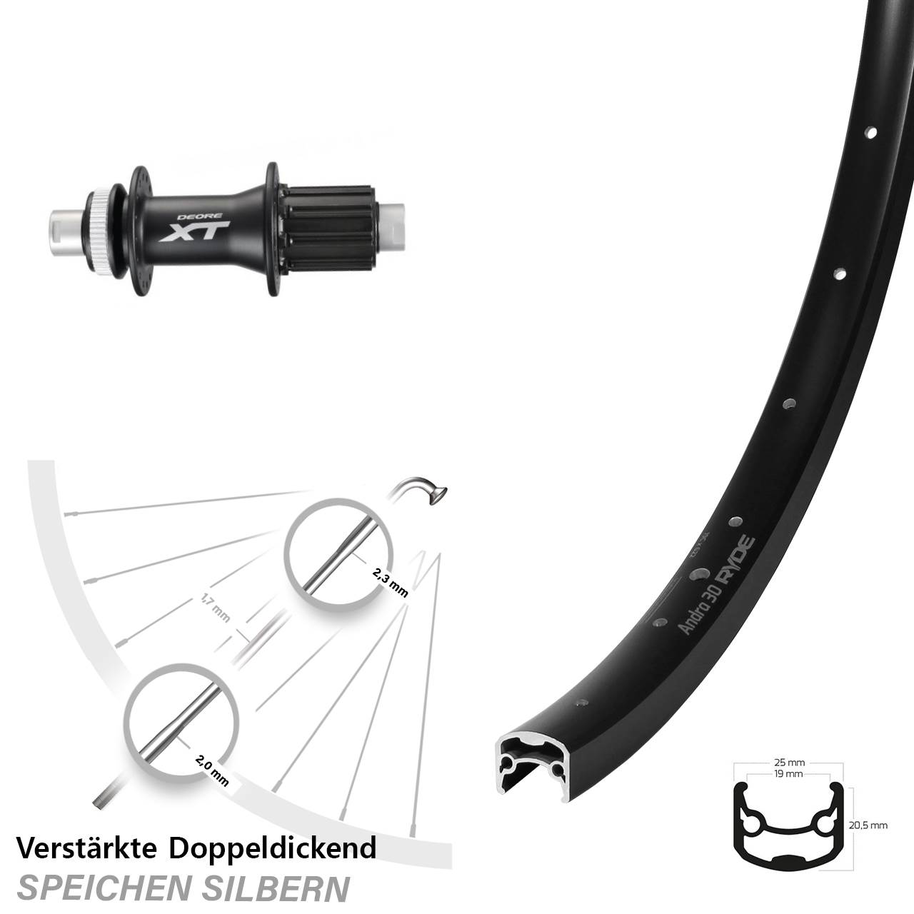 Ryde Andra 30 Disc Shimano XT FH-M788 29 Zoll Hinterrad Centerlock 12x142 8-11 fach HG