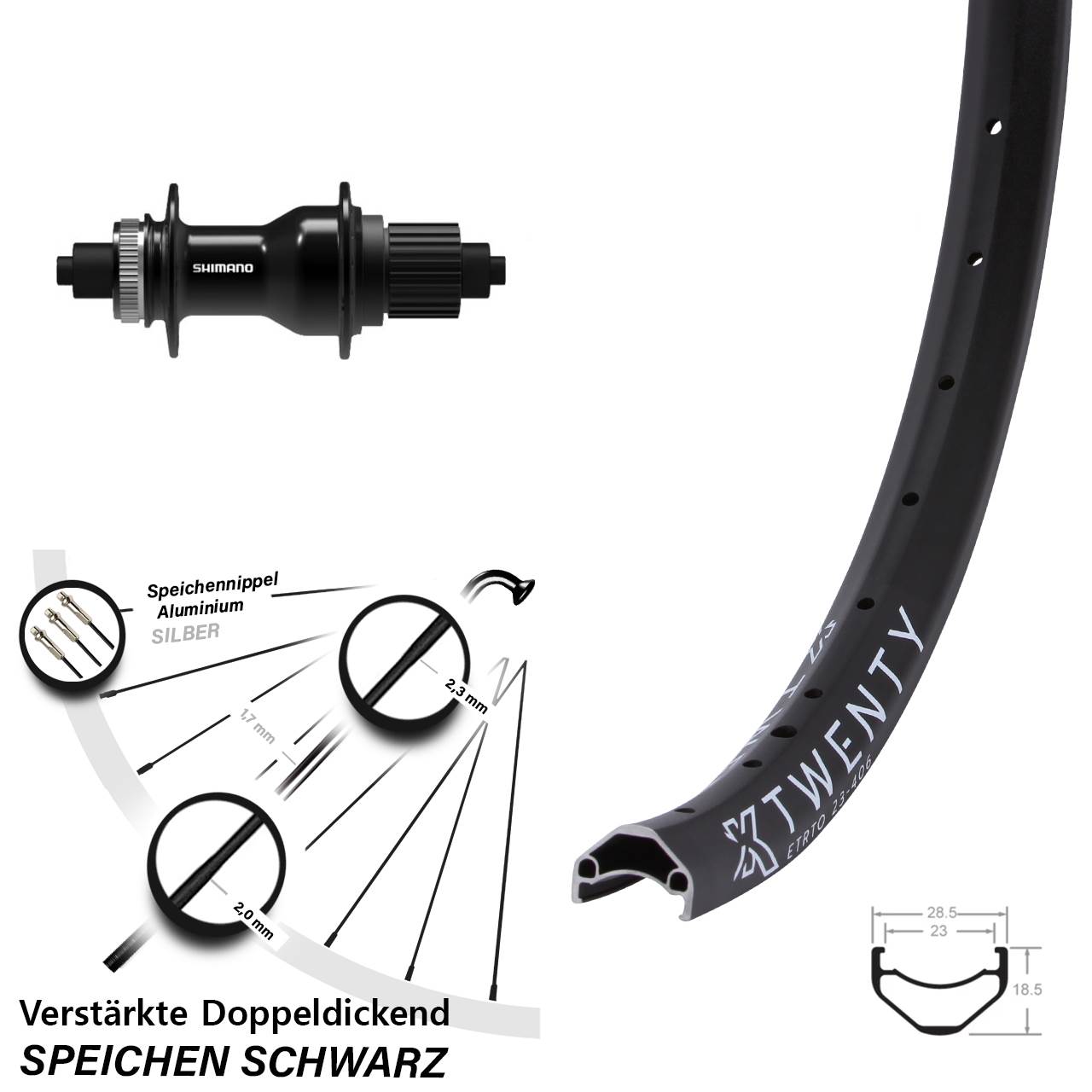 KX Twenty Shimano FH-QC500 20 Zoll Centerlock Hinterrad QR Micro Spline