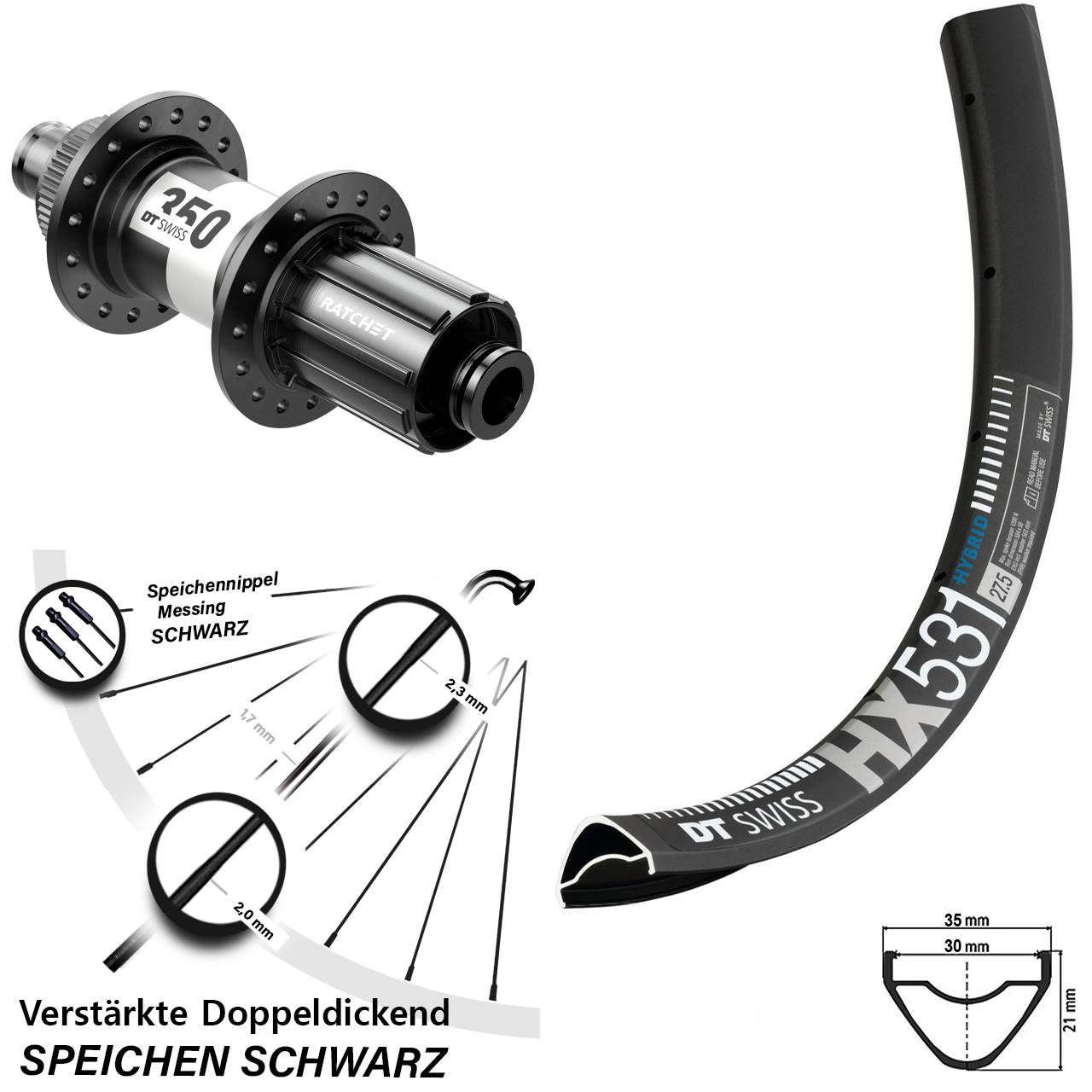Hinterrad Centerlock 29 Zoll DT Swiss HX 531-350 8-11 fach HG 12x142