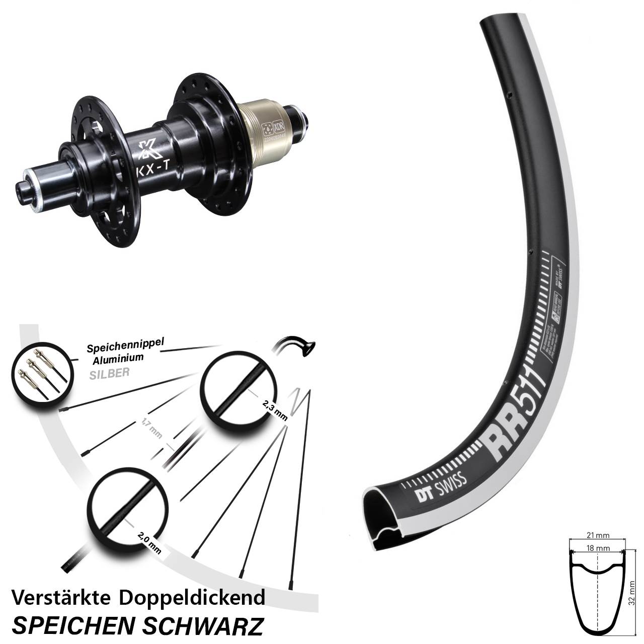 Hinterrad 28 Zoll DT Swiss RR 511 KX-T SRAM XD QR