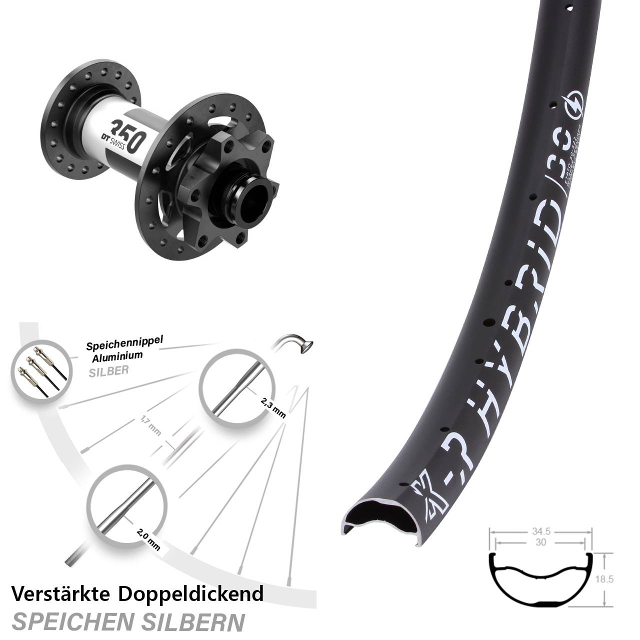 Disc Vorderrad 29 Zoll KX-R Hybrid 30 DT Swiss 350 15x110 Boost
