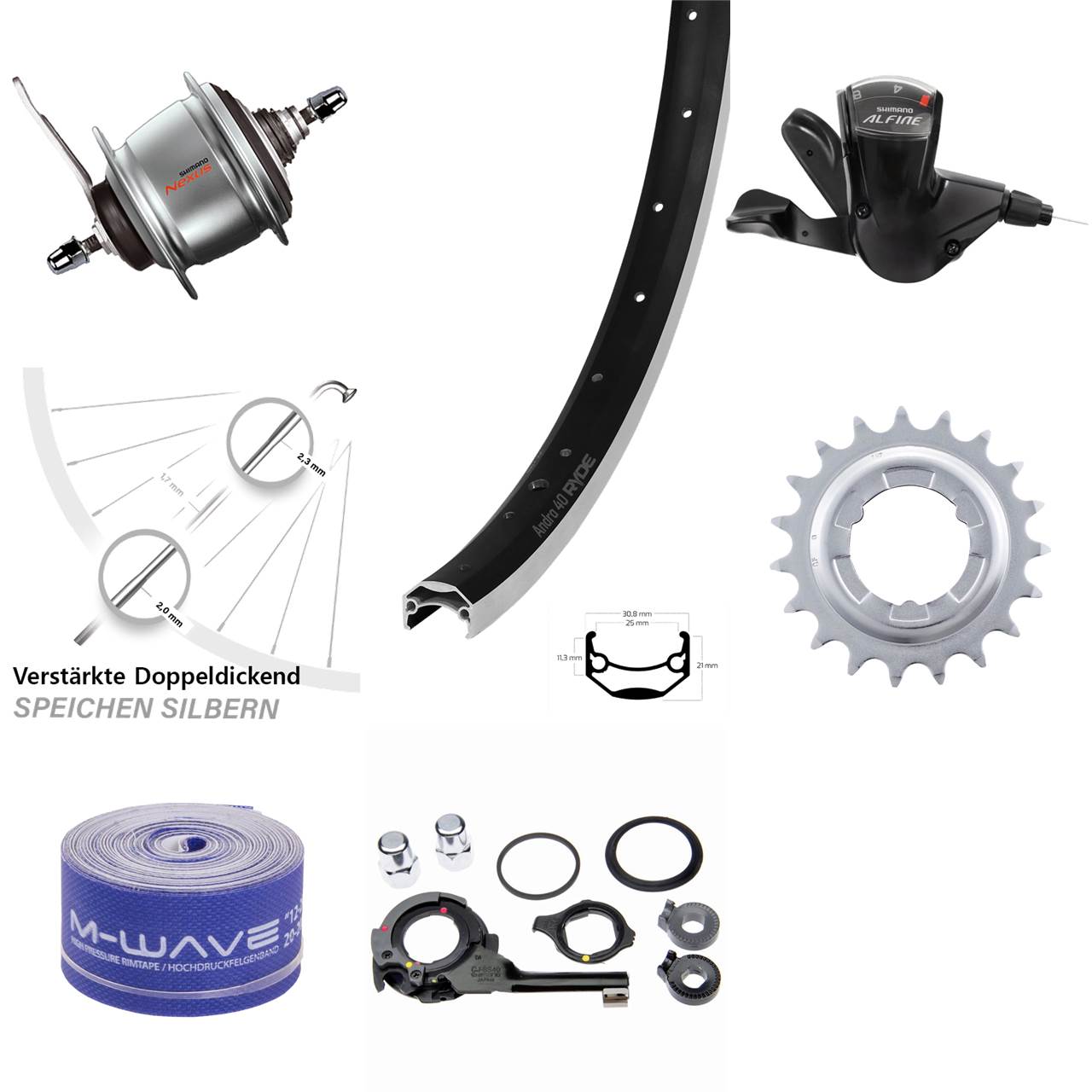 28 Zoll Ryde Andra 40 Shimano Nexus 8 Gang Hinterrad mit Rücktrittbremse