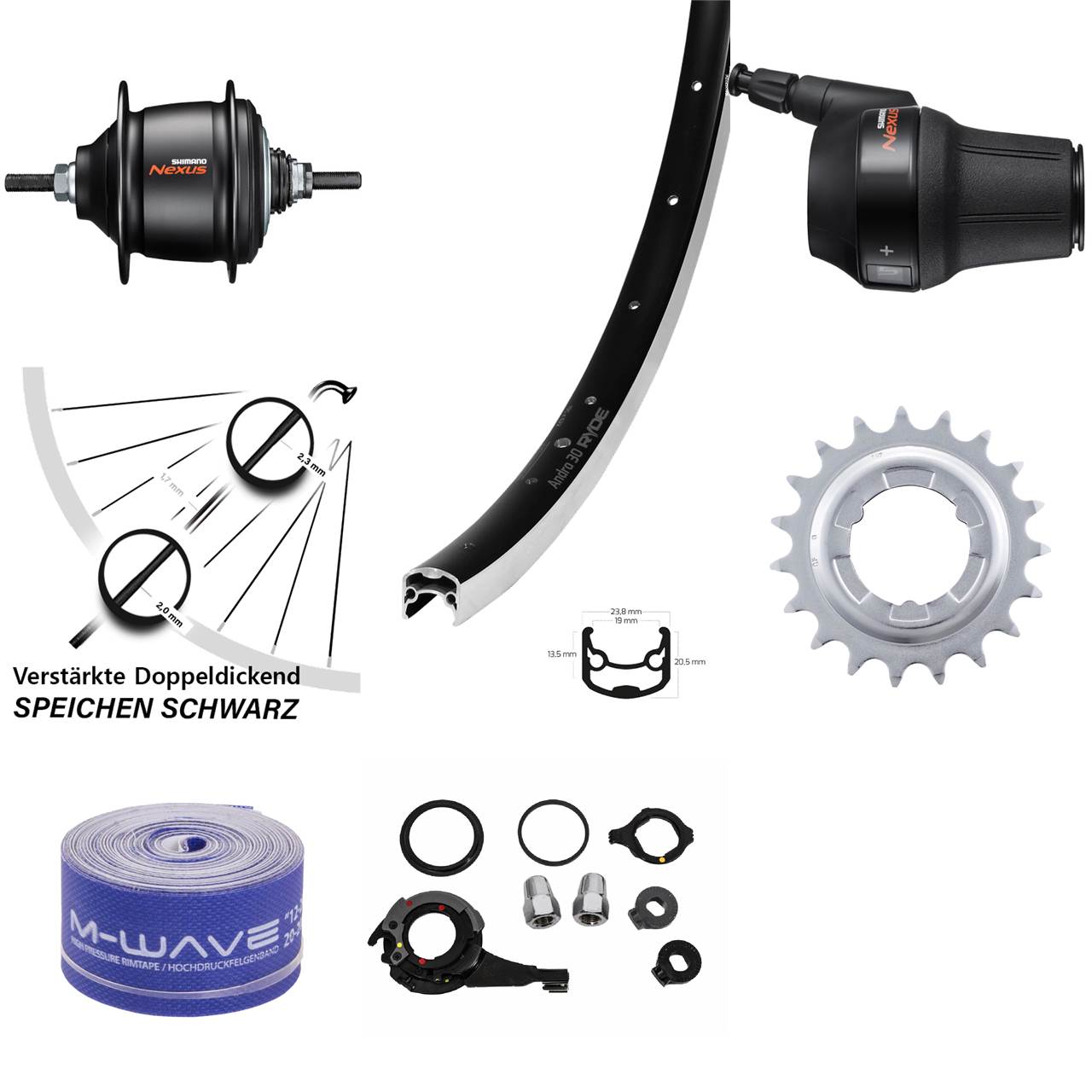 Hinterrad 28 Zoll Ryde Andra 30 Shimano Nexus 8 Gang Freilauf schwarz